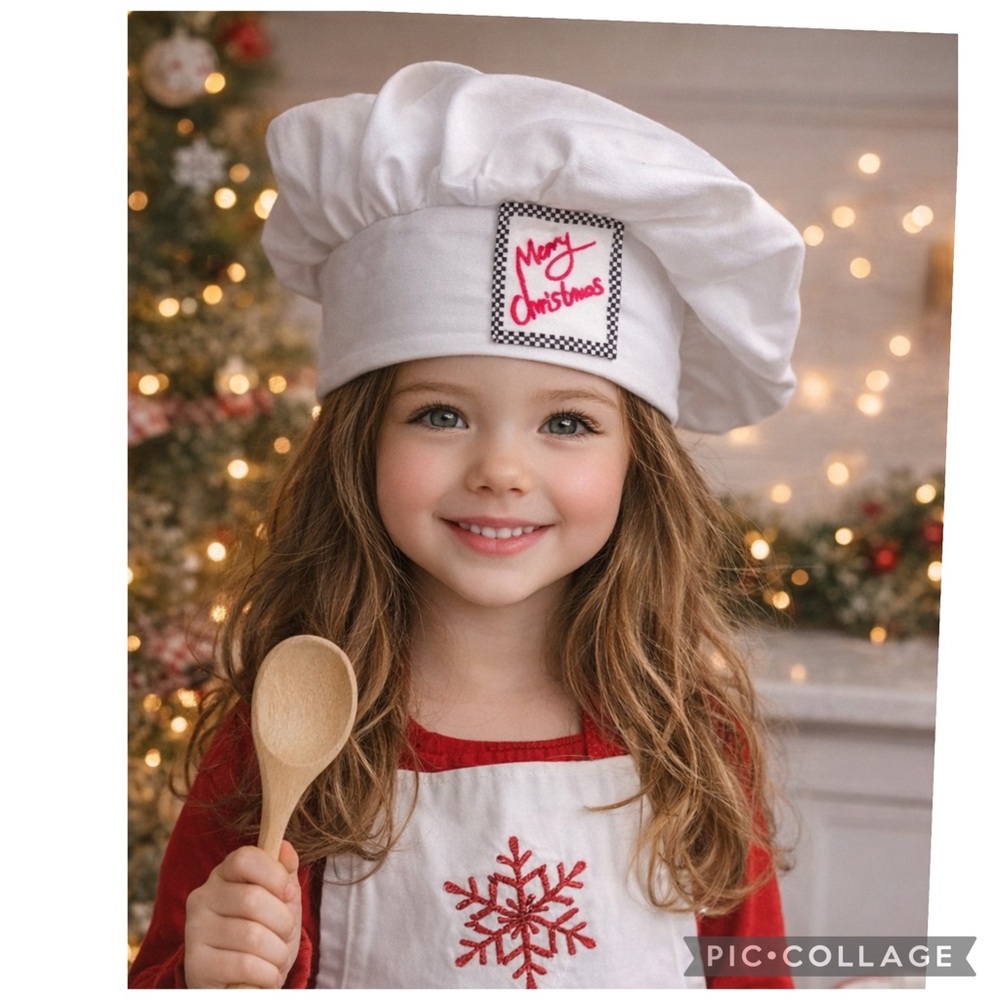 Kids Christmas Chef Hat White Adjustable Toque Holiday Baking Costume